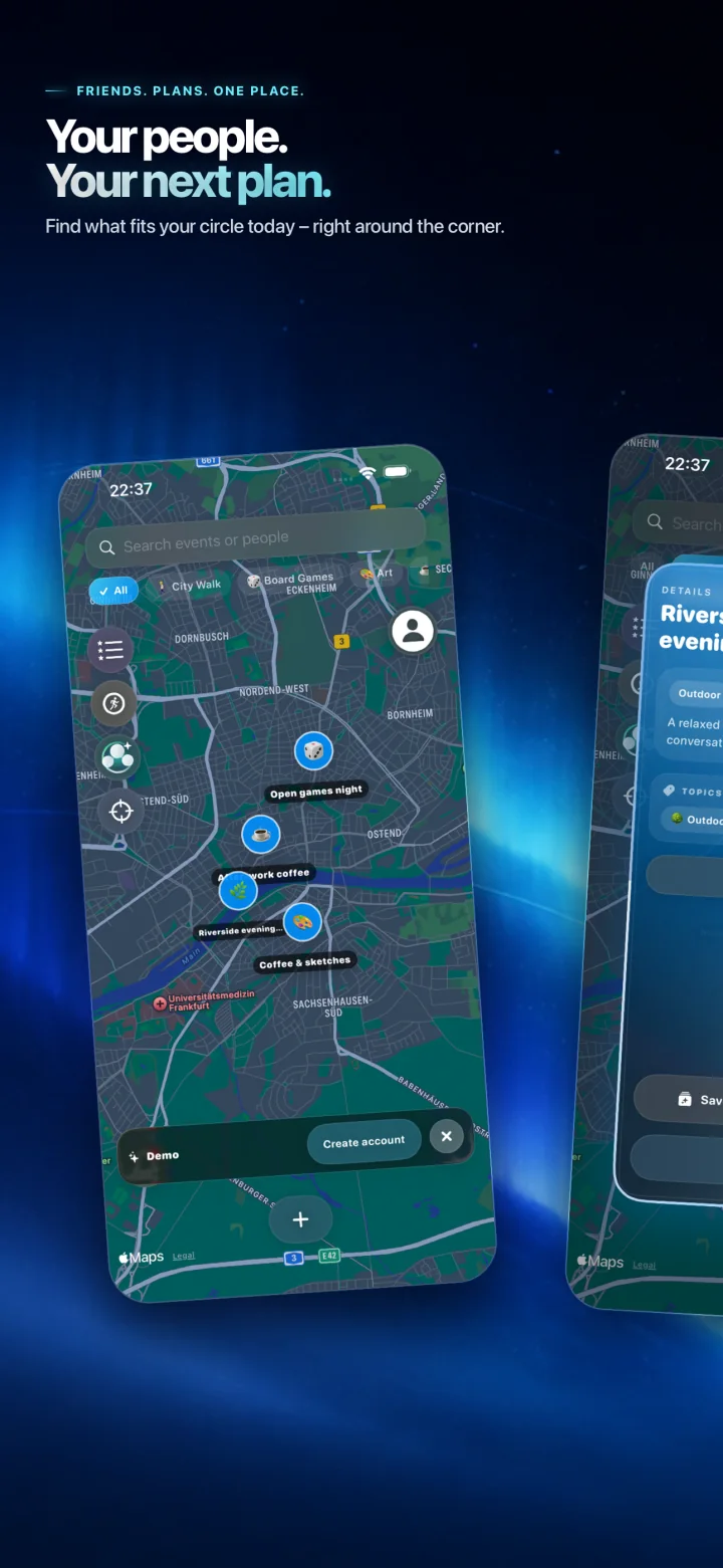 Cliqly map with local events and the message Your people, your next plan